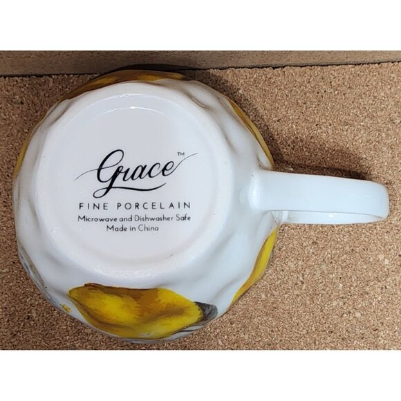 Grace Fine Porcelain Lemon Flower Textured Tea Cup Coffee Mug 6 oz Teaware - Picture 4 of 6